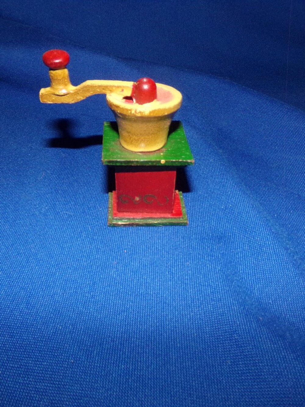 Vintage Miniature Wooden Dollhouse Coffee Grinder - Red, Green, Yellow